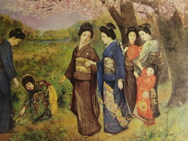 岡田三郎助、【桜狩】、新品高級額 額装付、年代物・希少画集画