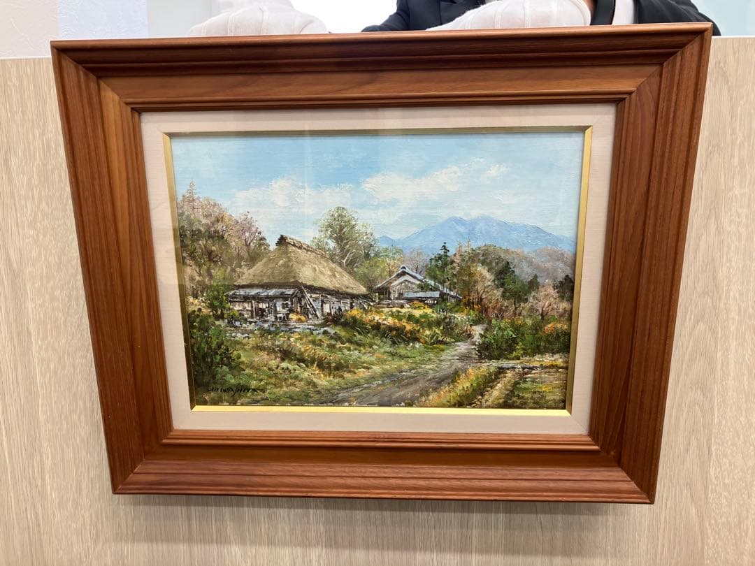 岩下正芙美 油彩画 水戸街道の民家