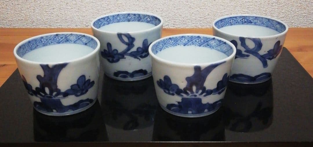 古伊万里　染付　蕎麦猪口　松図　四客　食器