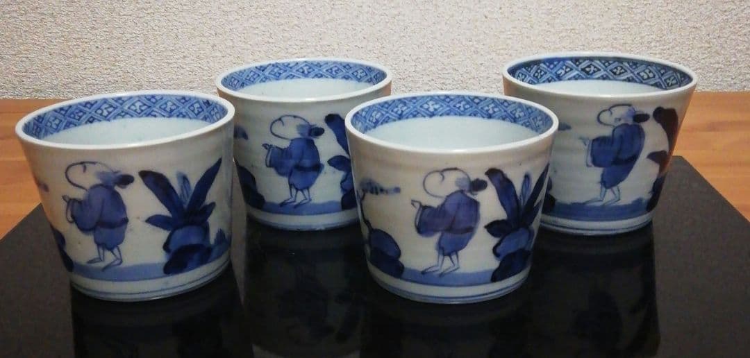 古伊万里　染付　蕎麦猪口　人物図　四客　食器