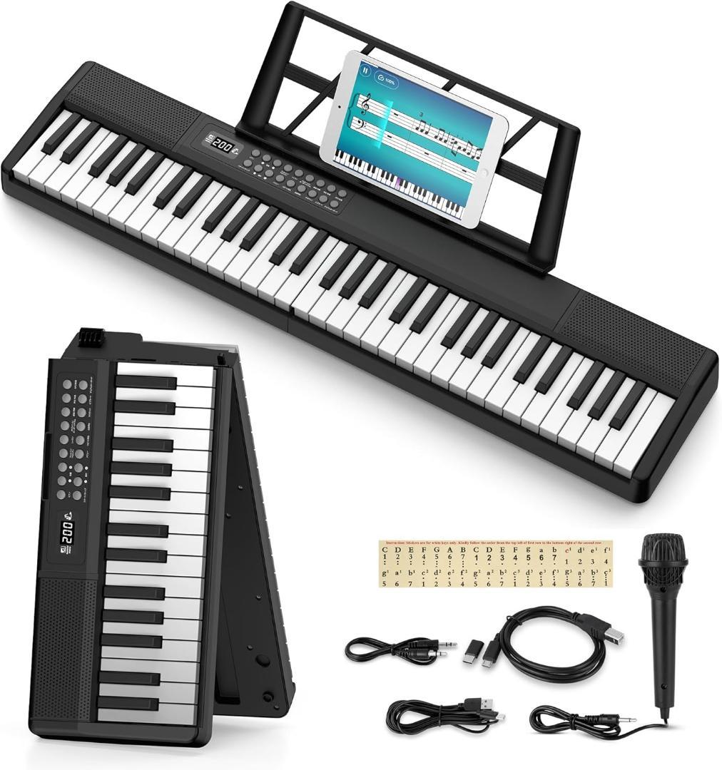 電子キーボード 折りたたみ 61鍵盤 MIDI機能 パソコン対応 80デモ曲