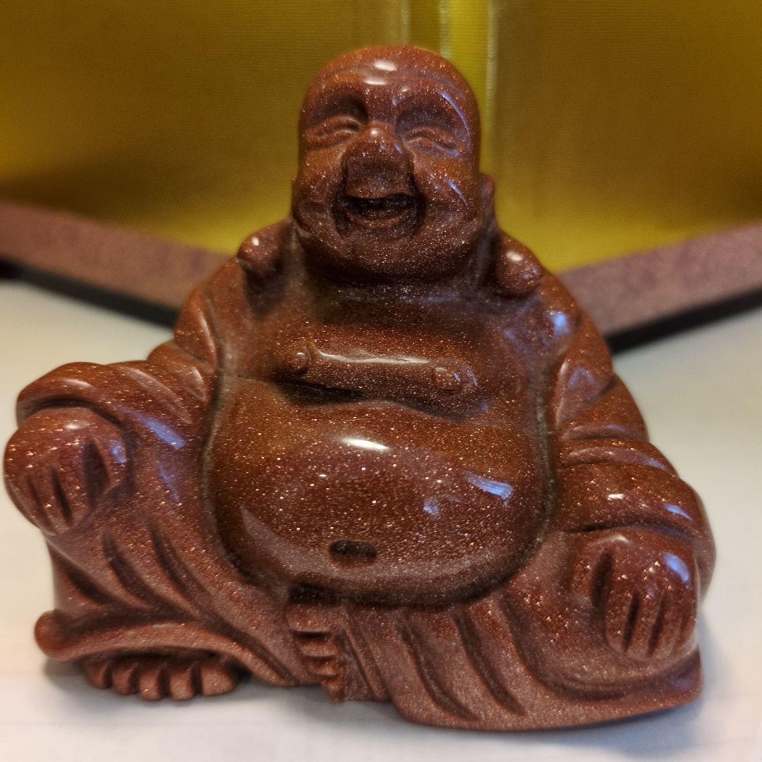 茶金石(ゴールドストーン製) 布袋彫刻 約280g 観賞石 パワーストーン