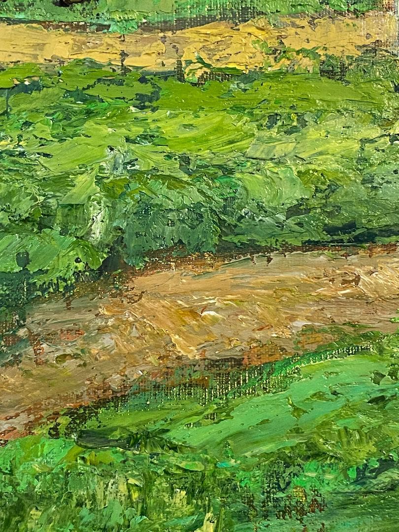 「真作」高橋里謡子「モロッコの草原にて」風景画　油彩画　額装　サイン有り　F8号