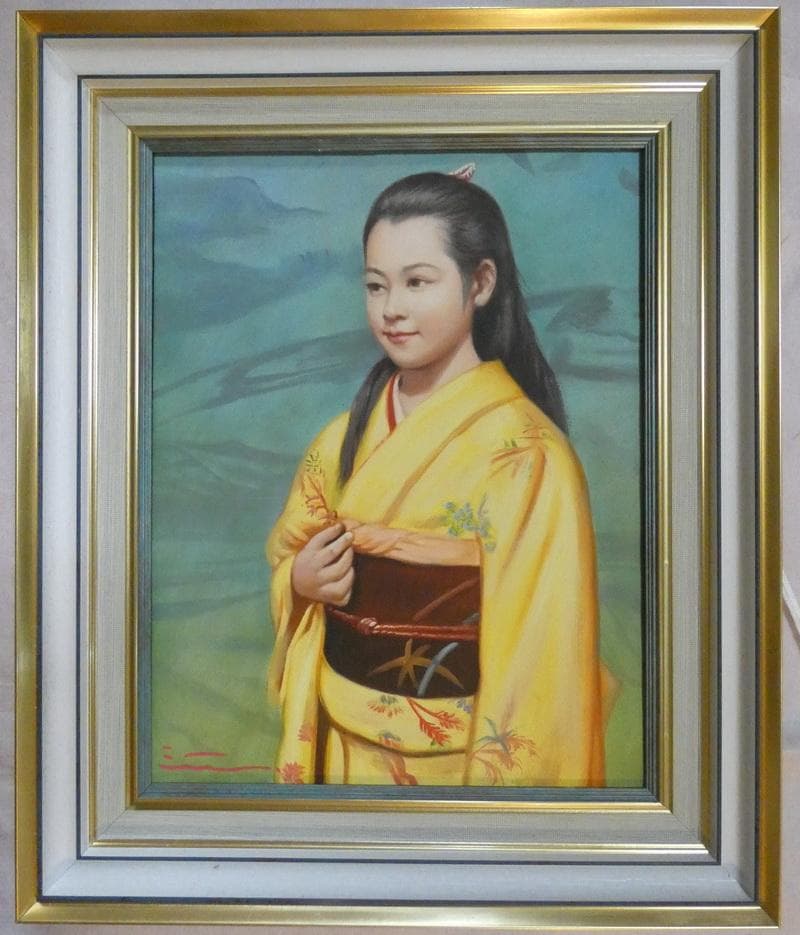 【値下げ】人物画　油絵　清水悦男　少女　F6号　額付き　手描き　肉筆