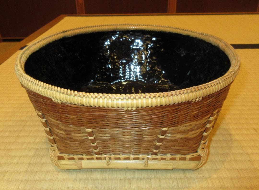 送料込【逢絢亭】茶道具 炭斗 伏見篭 炉用 木製 石田竹美斎 共箱入り