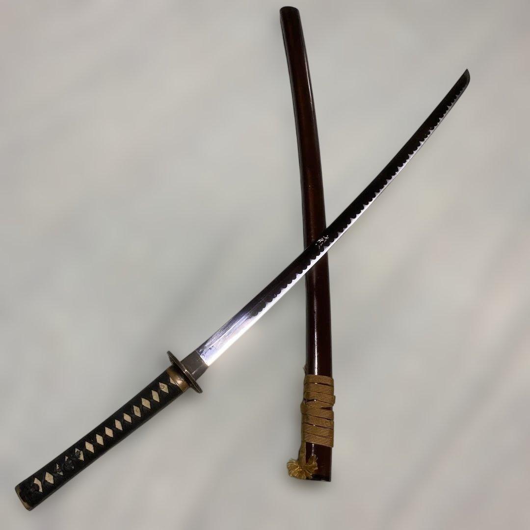 模造刀 濃緑柄 角松透し楕円鍔 茶鞘