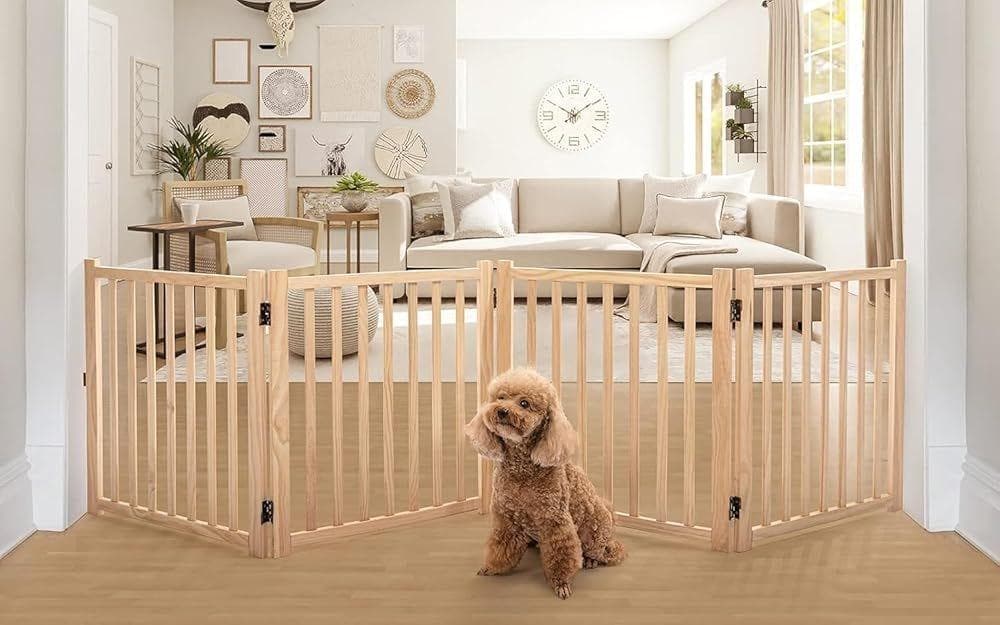 ペットゲート 木製犬ゲート 高さ58cm 長さ235cm 折りたたみ 4枚パネル