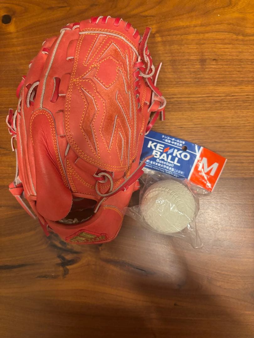 adidas 軟式グローブ ピッチャー用　赤 M球 KENKO BALL付き