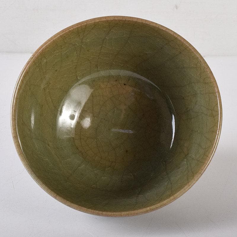 朝鮮　高麗青磁　雲鶴図　茶碗　仕覆付　C　7619