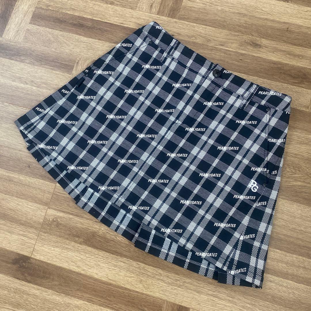 美品♡パーリーゲイツ♡バックプリーツスカート♡チェック♡ネイビー♡ロゴ♡M