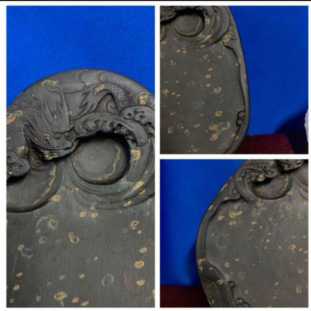 【希少品】清時代　中国古美術 文房具 古歙州金星龍頭硯