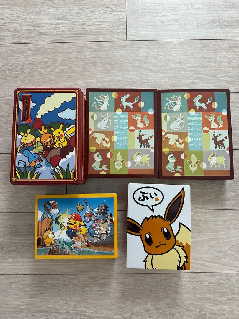 ポケモンデザイン缶セット空き缶　ブイズ　マリオ　ピカチュウ フエン