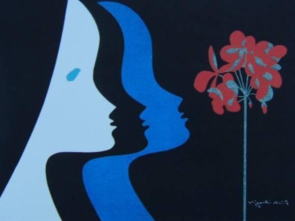 斎藤清、花と少女、希少画集画、新品高級額、額装付、状態良好、油彩