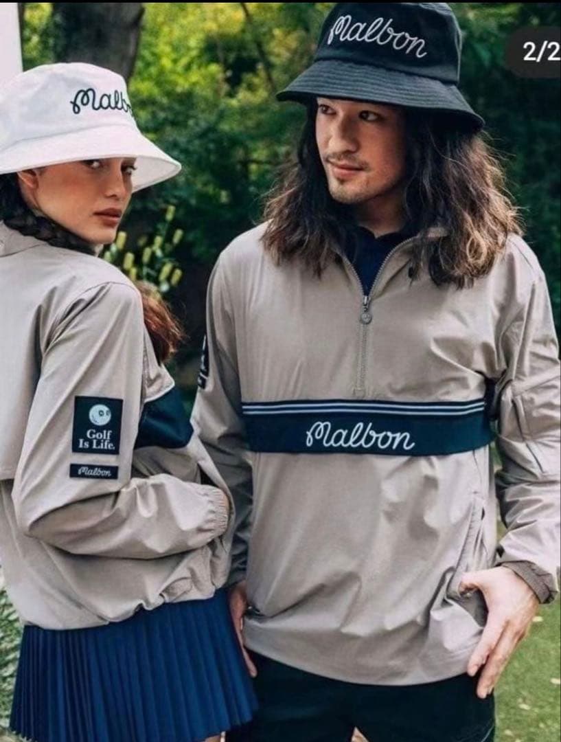 グレージュ　L マルボンゴルフ MALBON GOLF 　長袖　ハーフジップ