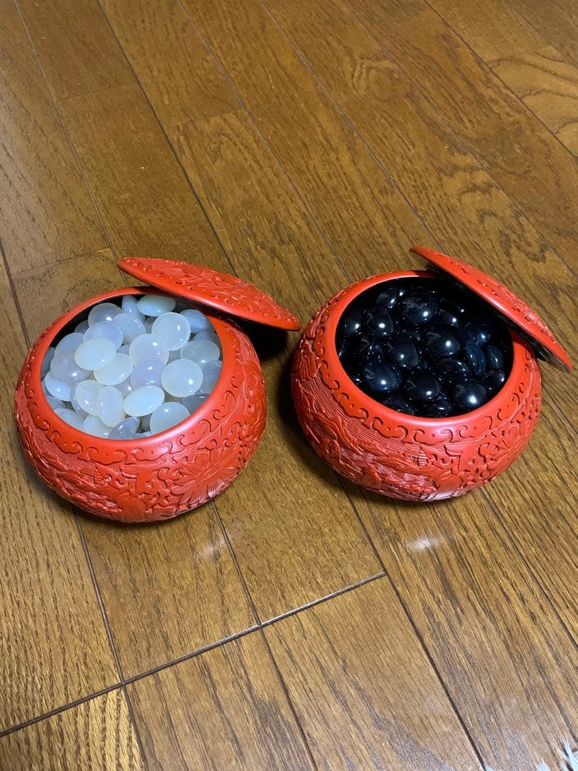 新品未使用 碁石 囲碁 堆朱 瑪瑙 メノウ 中国