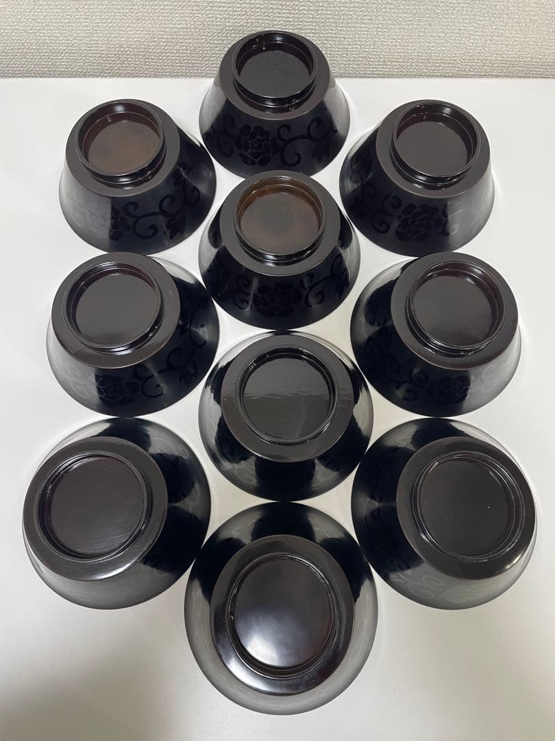 黒漆器 黒漆 内黒塗 漆器 吸物 懐石椀 煮物椀 10客 唐草柄 アンティーク