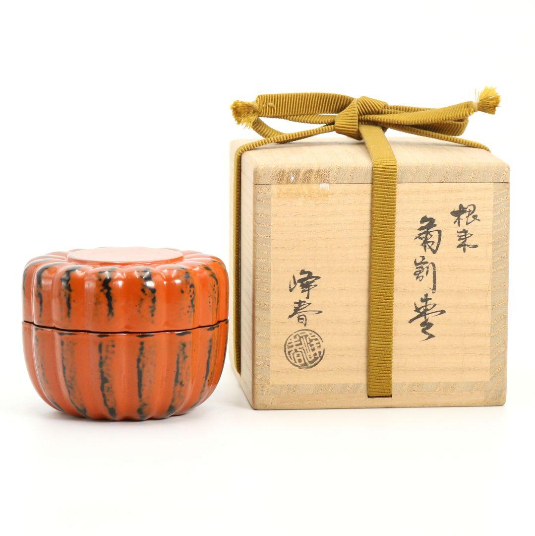 川上峰春作 根来 菊割棗 茶道具 共箱　V840