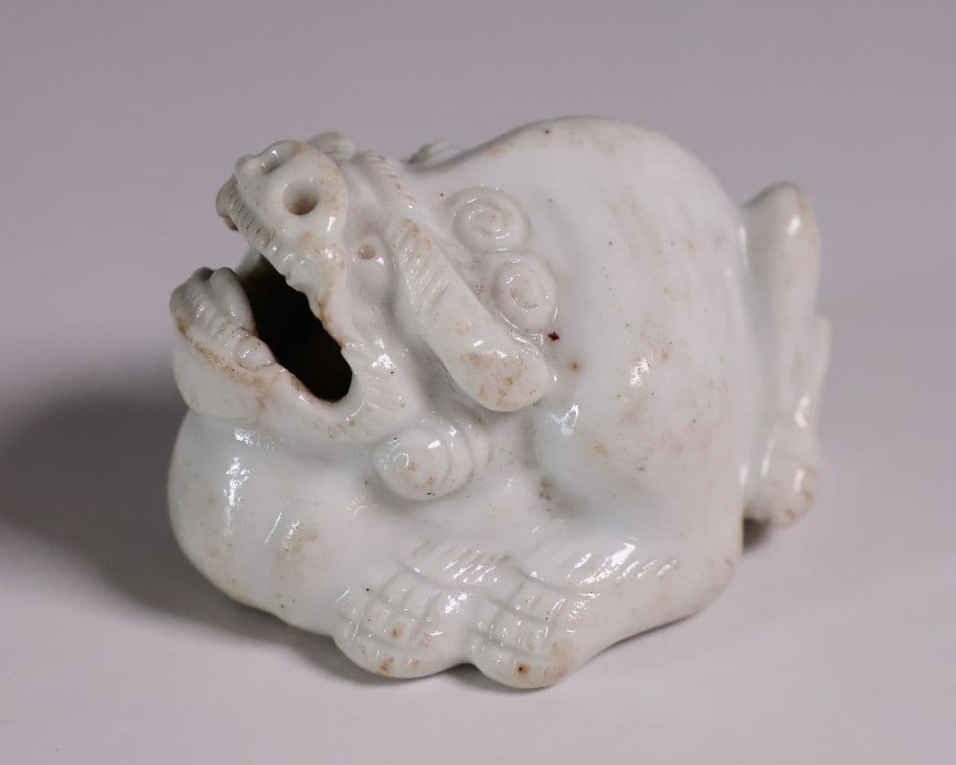 時代 堤物 陶製 獅子 根付 【MA863】