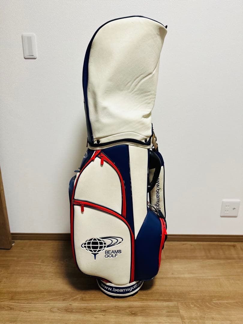 BEAMS GOLF キャディバッグ ホワイト/ネイビー/レッド