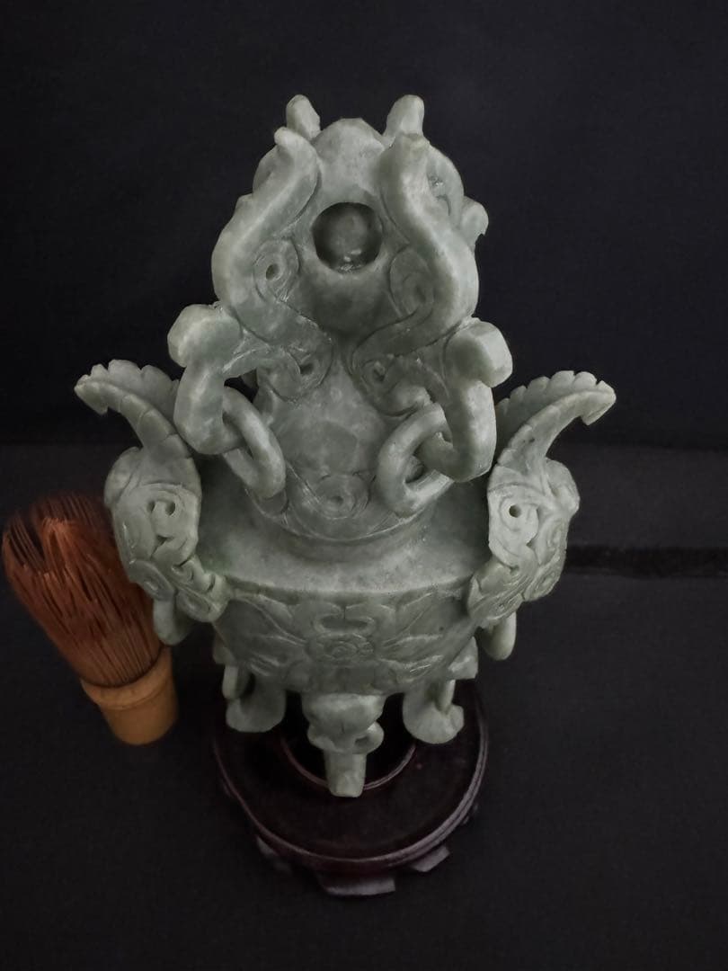 香炉 玉彫　彫刻 置物 開運 風水 台座 骨董　インテリア　アンティーク