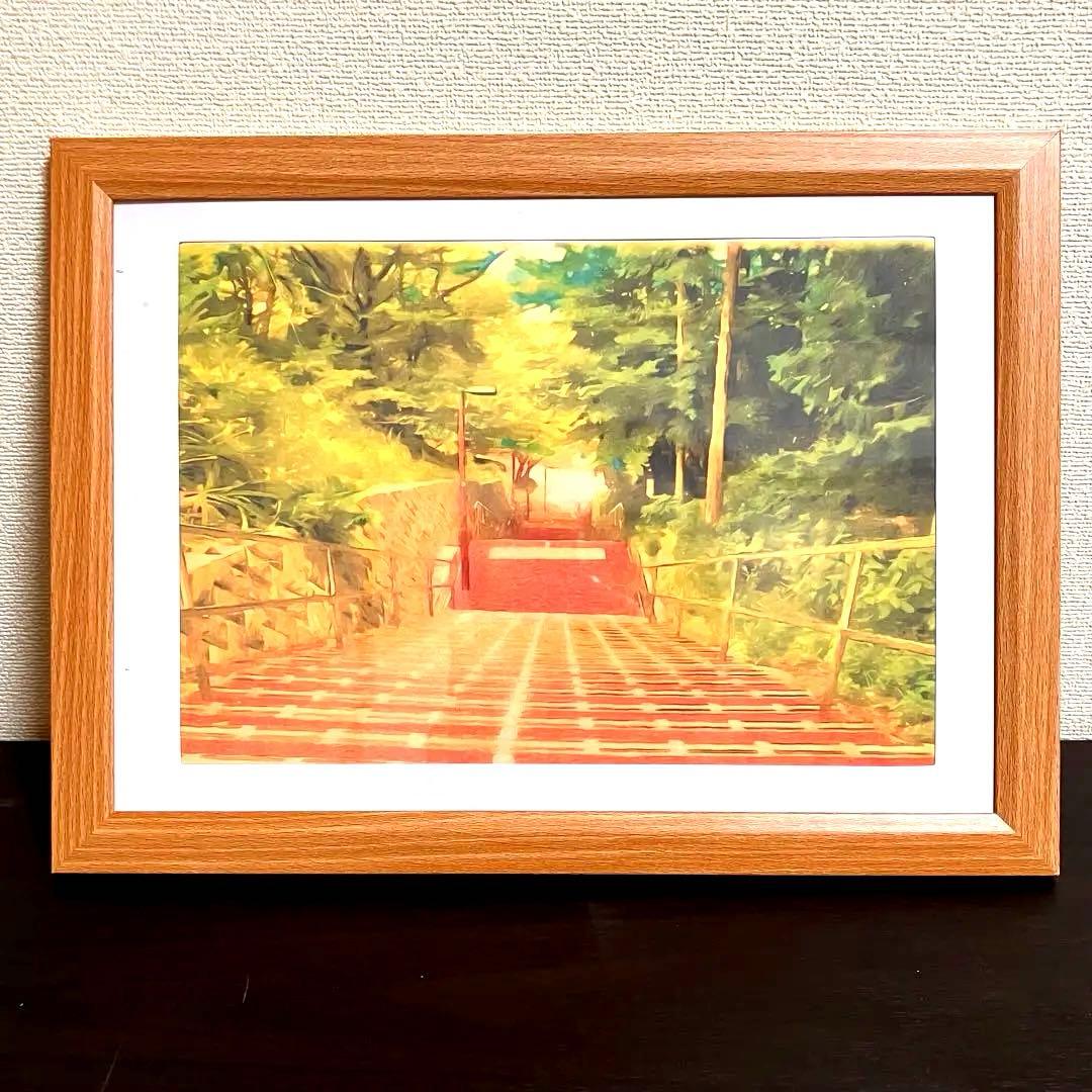 ジブリアート⑧耳をすませばより「桜ヶ丘の階段より」32.7㎝×24.0㎝　額装品
