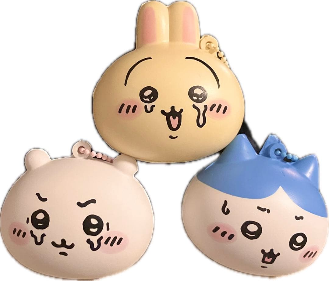 新品ちいかわおかおのスクィーズ3個セットぷにぷにガチャカプセルトイハチワレうさぎ