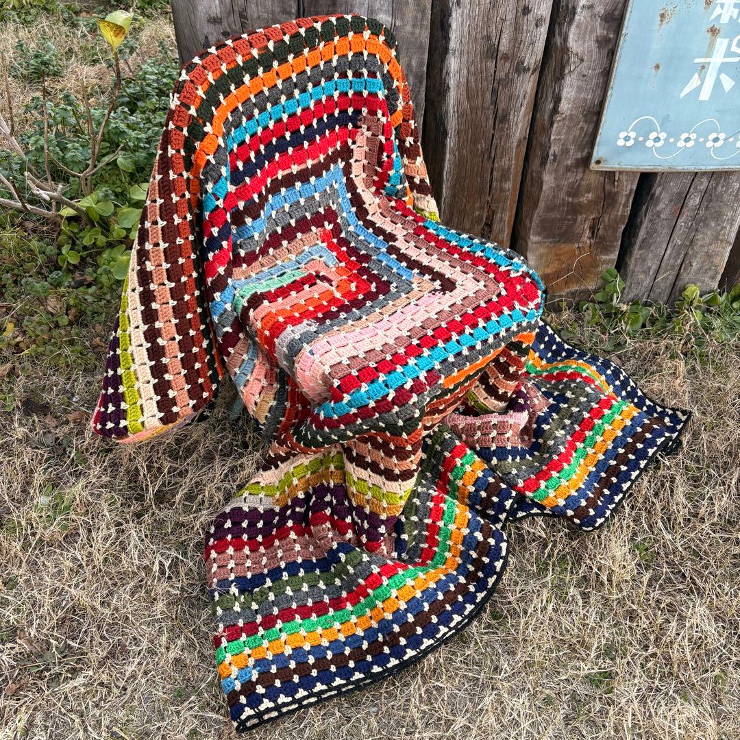 【USA vintage】 グラニーブランケット グラニースクエア ラグ