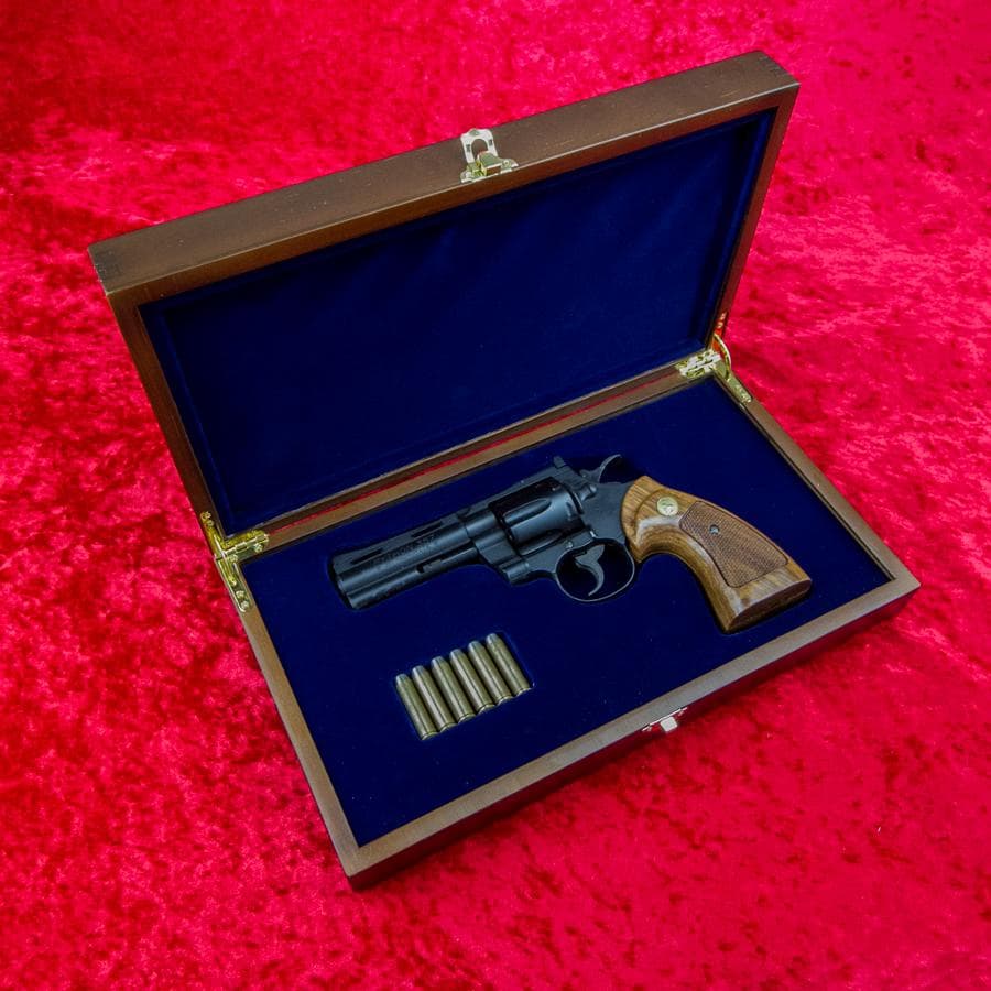 Colt パイソン(4inch)専用 高級木製化粧箱 GUNケース (Blue)