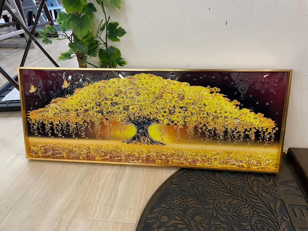 水晶絵　アートパネル　金の生る木　金運　クリスタル　立体　絵画　アート　ゴールド