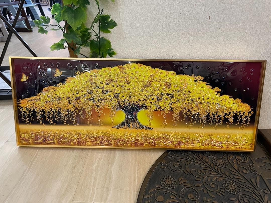 水晶絵　アートパネル　金の生る木　金運　クリスタル　立体　絵画　アート　ゴールド