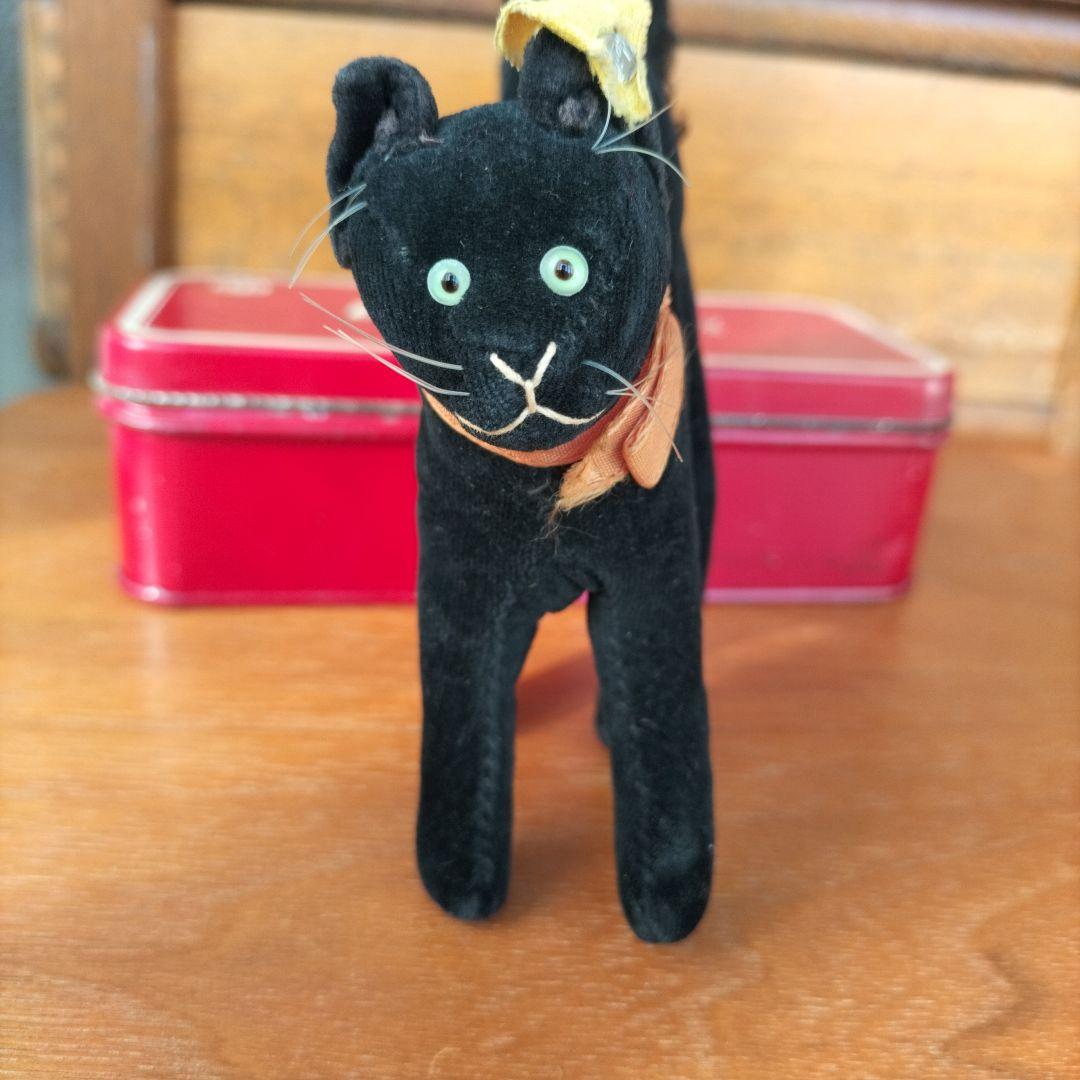 ビンテージ　シュタイフ　トム　キャット　黒猫　別珍製　高さ１０cm　②