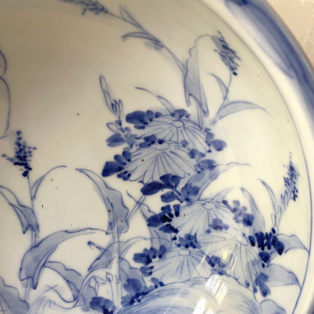 古伊万里 染付 草鳥文 深鉢 呉須 青花