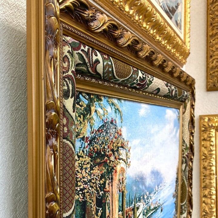 絵画　風景画　フランス・ゴブラン織り使用　良質キャンバス　豪華　金枠　額絵
