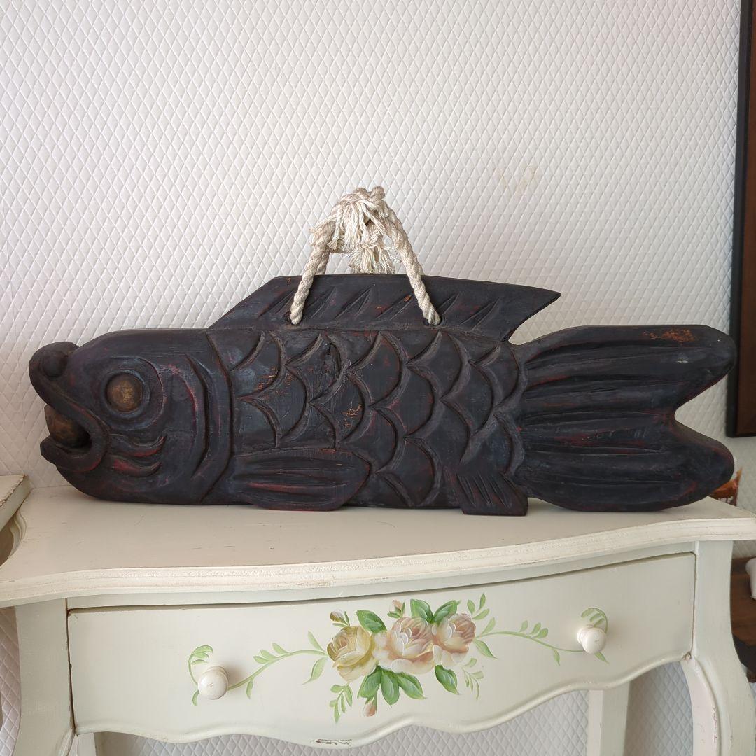 骨董 魚型 木魚 魚鼓 魚板 木彫 茶道具 漆器ディスプレイ 木製 木彫