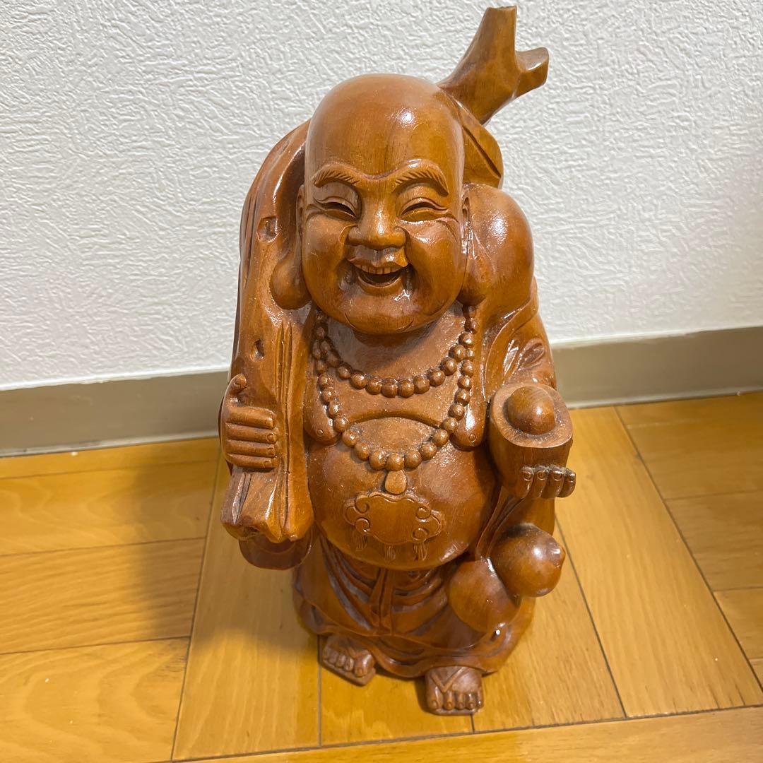 木製 笑顔の仏像 約30cm