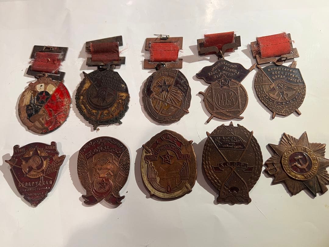 蔵出1920-1930ソビエト連邦ソ連軍勲章徽章10枚セット　純銅製　バラ売可