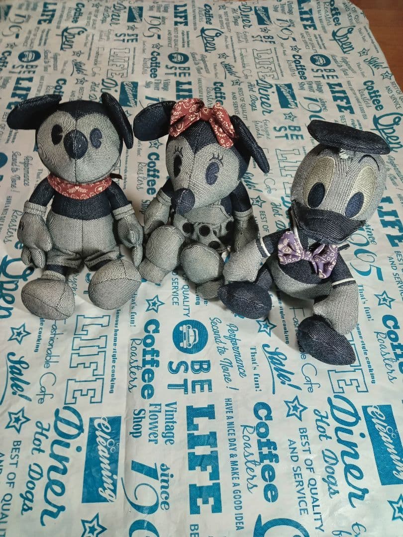 【初売り】デニム ミッキー ミニー ドナルド ぬいぐるみ 3体セット
