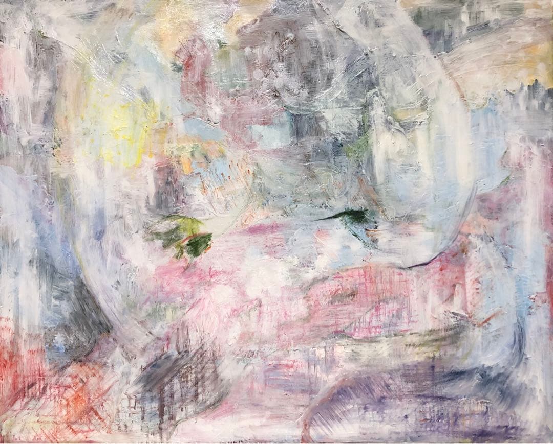 【F40号】冬の日#02 油絵 oilpainting 原画 ホワイト チェック
