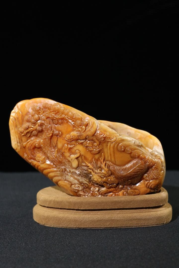 旧蔵　時代物　逸品　文房具筆洗　田黄石　山中龍 螭龍　清国時代彫刻　骨董品レア