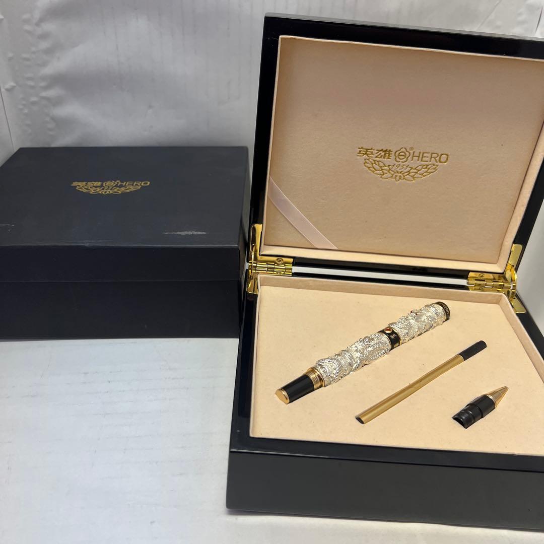 英雄（ＨＥＲＯ） ローラーボール 兼用 万年筆 木製箱付　12ｋ