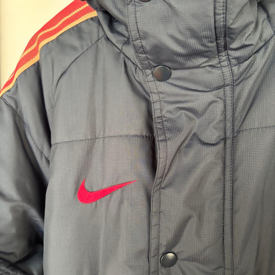 【美品】NIKE ナイキ ベンチコート Lサイズ グレー×レッド フード付き