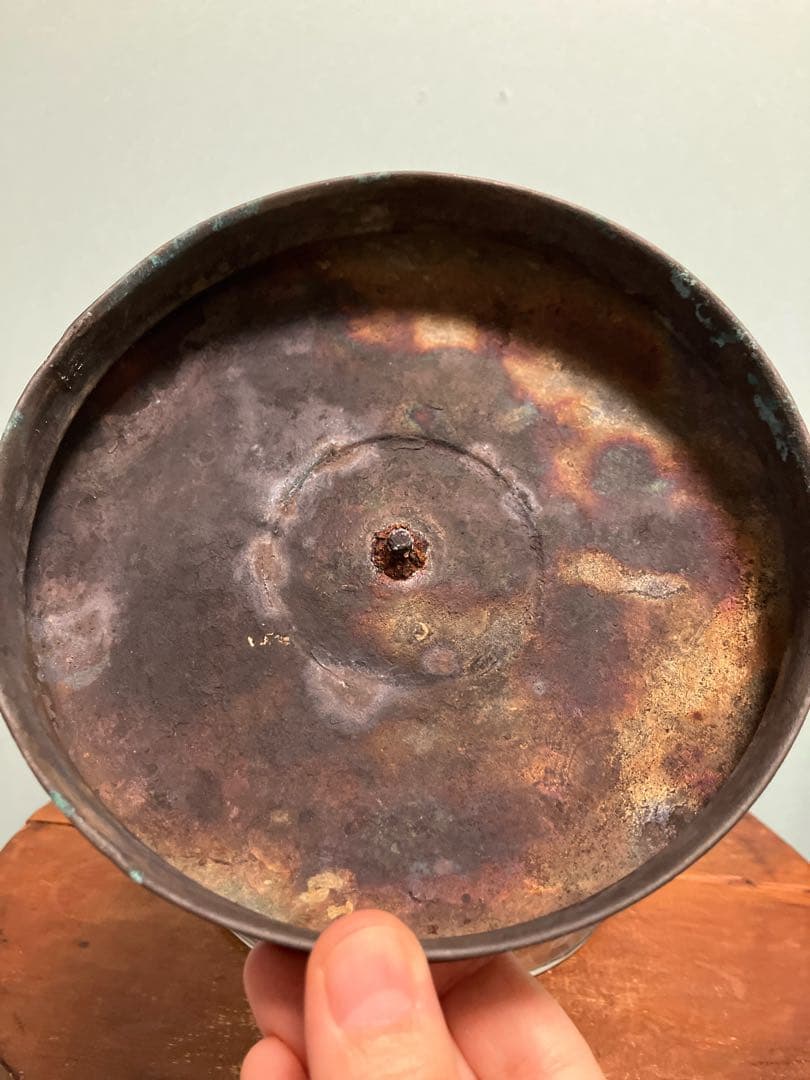 大正時代の丁寧仕上げの銅製蓋付き地球瓶◇菓子瓶◇駄菓子瓶◇時代物◇レトロガラス
