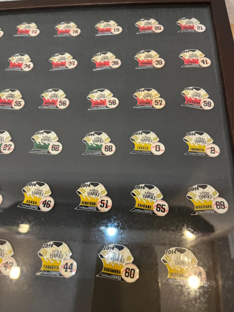 【限定】2014年ソフトバンクホークス ピンバッジ 65名コンプリート 額装品