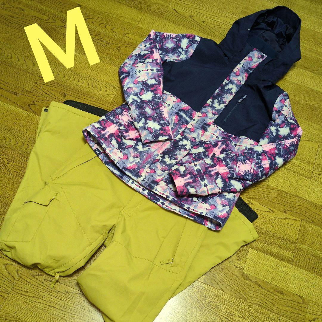 ROXY　スノボウェア　上下セット　Ｍ　総柄　ネイビー　キャメルブラウン