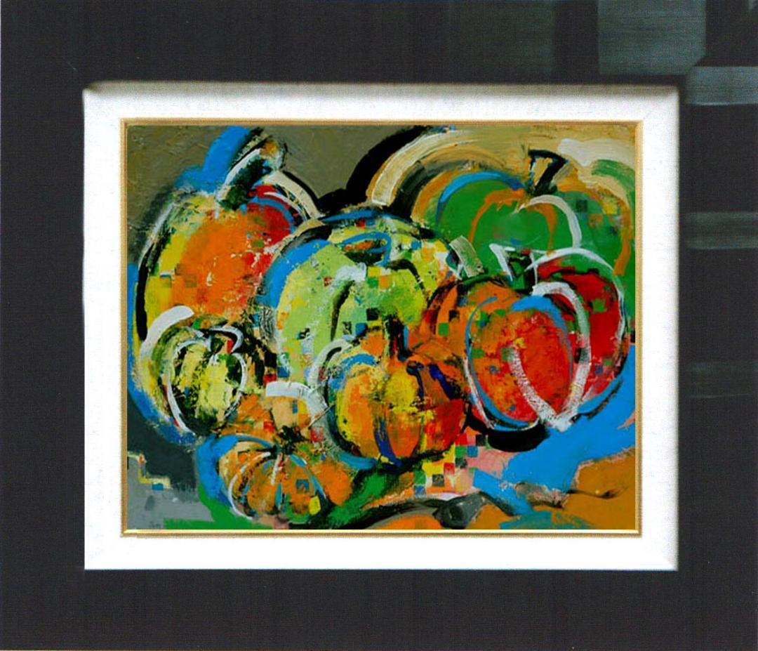 油絵 菅家令子 絵 絵画 インテリア額付(黒) uF6-061303静物かぼちゃ
