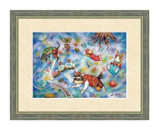 【原画】『重量0地点』（動物画　パステル画　犬　猫　チワワ）
