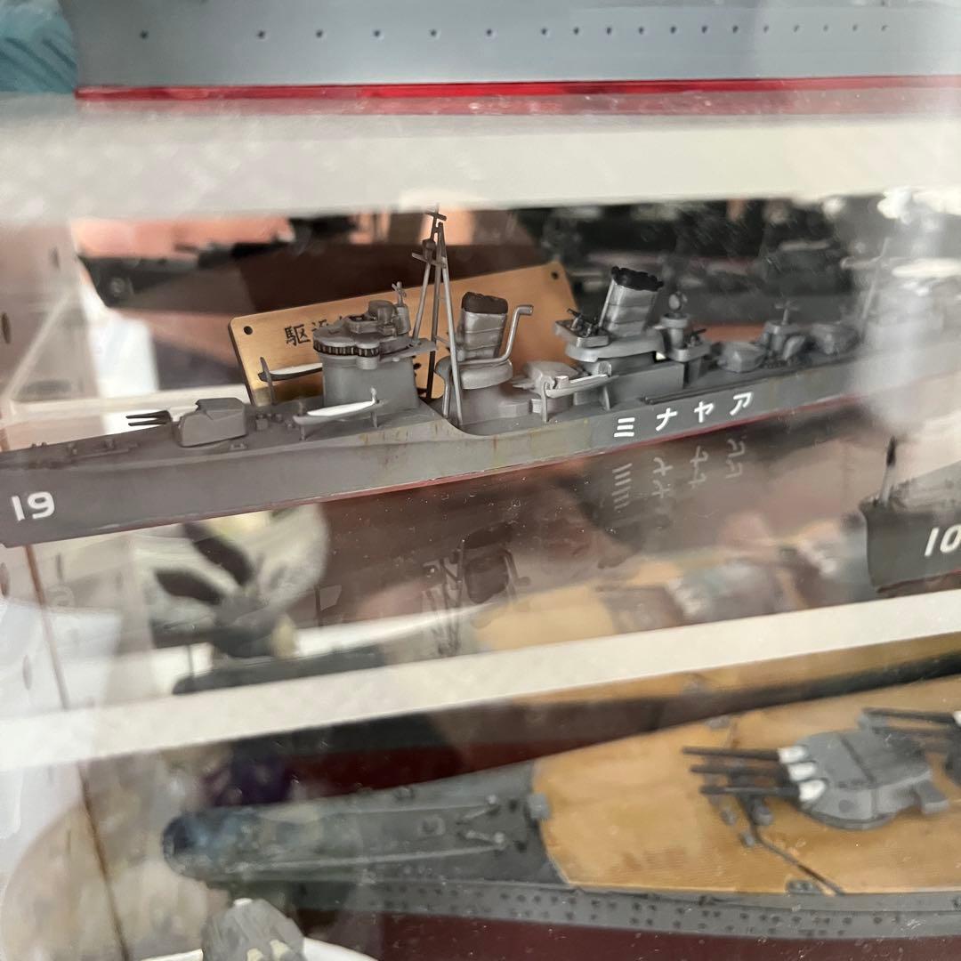 艦船模型完成品　木製ケース鏡付き