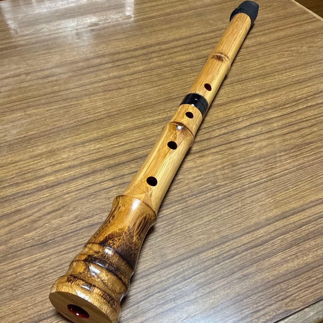 胡蝶宝 尺八 合竹 曲管 節あり 焼印あり 琴古流 1.8尺