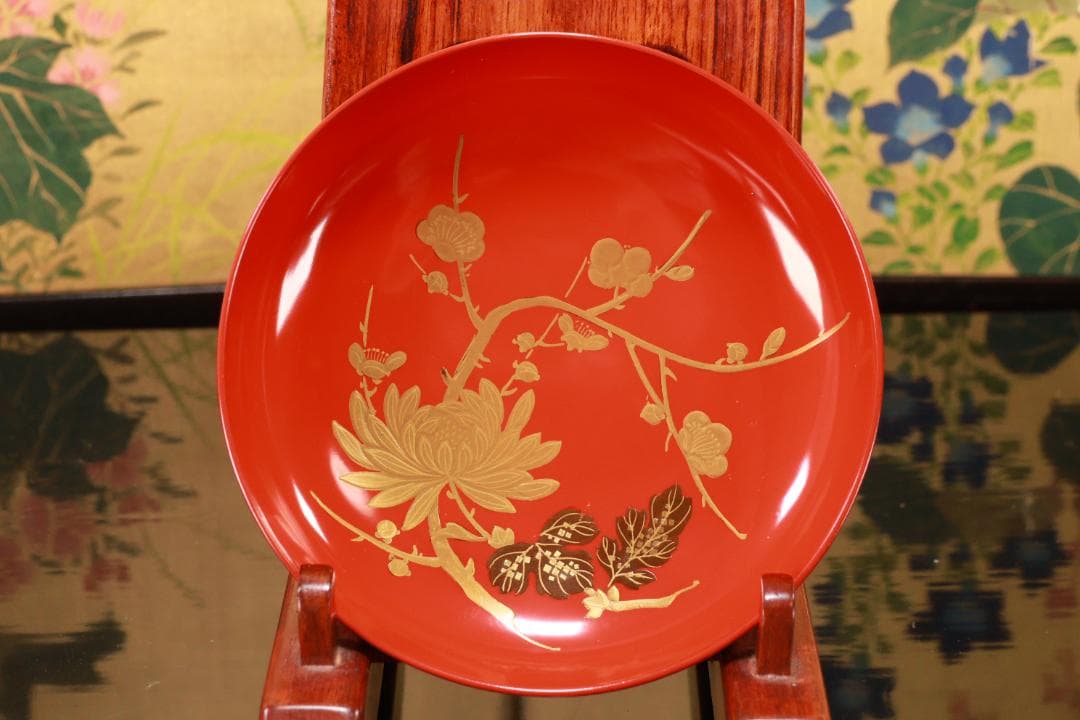BJ120a　時代輪島塗　四君子図蒔絵　吸物椀　五客　木製　茶道具 懐石 菓子