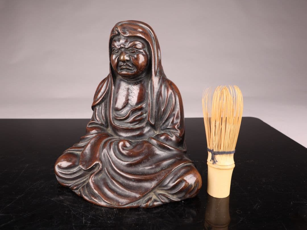 A466 佐渡名工 斑紫銅製達磨像 【本間琢斎】造 置物／箱付 美品 ＊＝